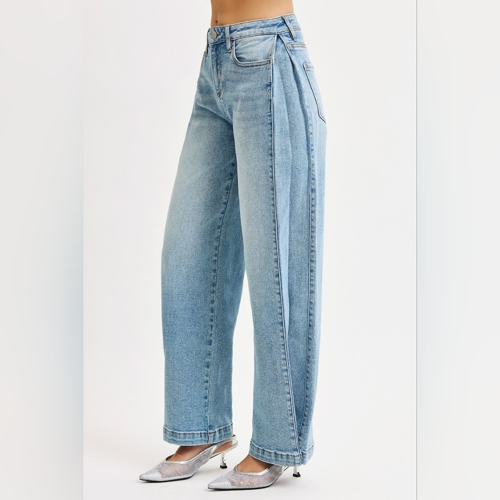 Risen MR Light Wash Wide Leg Barrel Adjustable Leg Denim Jeans Various NEW - Picture 6 of 11